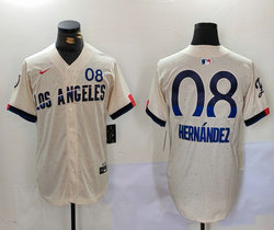 Nike Los Angeles Dodgers #8 Enrique Hernandez Cream 2024 City 8 Front The number is above the name Jersey