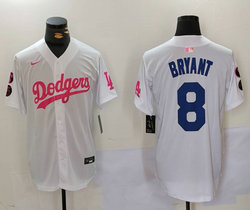 Nike Los Angeles Dodgers #8 Kobe bryant White Pink Joint Authentic Stitched MLB Jersey