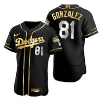 Nike Los Angeles Dodgers #81 Victor Gonzalez Black Golden 2020 World Series Champions Jerseys