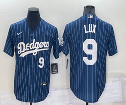 Nike Los Angeles Dodgers #9 Gavin Lux Blue 9 in front White stripe Throwback Authentic Stitched MLB jersey