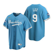 Nike Los Angeles Dodgers #9 Gavin Lux Light Blue 2020 World Series Champions Cooperstown Collection Jersey