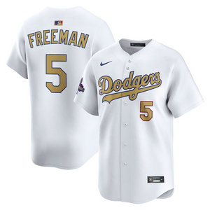 Nike Los Angeles Dodgers Freddie Freeman White Gold name and number with Champions patch NFL jersey