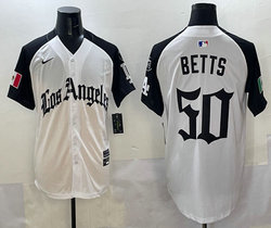 Nike Los Angeles Dodgers #50 Mookie Betts White Black 5(V) Joint MLB Jersey