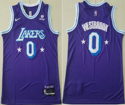Nike Los Angeles Lakers #0 Russell Westbrook Purple City 75th anniversary With Advertising Authentic Stitched NBA jersey