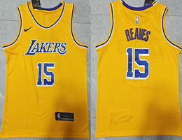 Nike Los Angeles Lakers #15 Austin Reaves Gold 6 patch Authentic Stitched NBA jersey