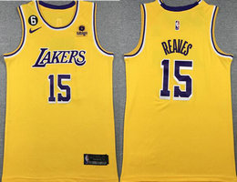 Nike Los Angeles Lakers #15 Austin Reaves Gold 6 patch With Advertising Authentic Stitched NBA jersey