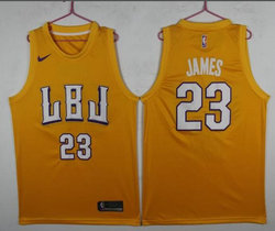Nike Los Angeles Lakers #23 LeBron James Gold Game Celebrity Basketball Jersey