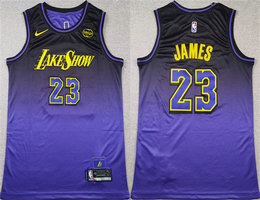 Nike Los Angeles Lakers #23 LeBron James Purple 2024 With Advertising Authentic Stitched NBA Jersey