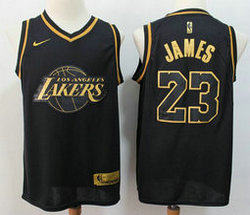 Nike Los Angeles Lakers #23 Lebron James Black Gold Game Authentic Stitched NBA Jersey