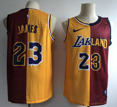 Nike Los Angeles Lakers #23 Lebron James Gold and Red Game Authentic Stitched NBA Jersey