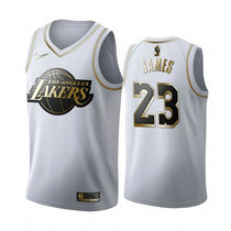 Nike Los Angeles Lakers #23 Lebron James White Gold Game Authentic Stitched NBA jersey