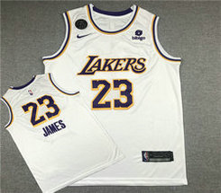 Nike Los Angeles Lakers #23 Lebron James White KB 2021-2022 With Advertising patch Authentic Stitched NBA Jersey