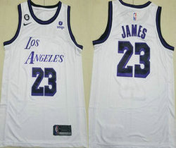Nike Los Angeles Lakers #23 Lebron James White Latin 6 Patch With Advertising Authentic Stitched NBA Jersey