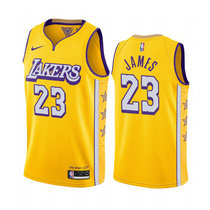 Nike Los Angeles Lakers #23 Lebron James Yellow Game City Authentic Stitched NBA Jersey