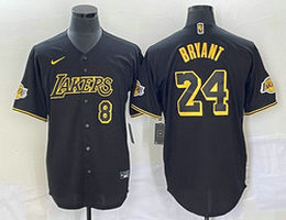Nike Los Angeles Lakers #24 Kobe Bryant Black Joint #8 on front baseball jersey