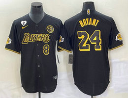 Nike Los Angeles Lakers #24 Kobe Bryant Black Joint 2 KB and #8 on front baseball jersey