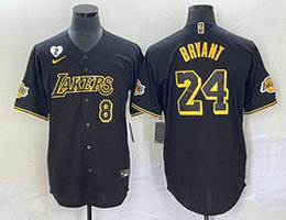 Nike Los Angeles Lakers #24 Kobe Bryant Black Joint 2 and #8 on front baseball jersey