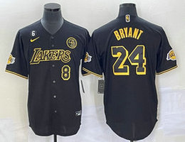 Nike Los Angeles Lakers #24 Kobe Bryant Black Joint 6 KB and #8 on front baseball jersey