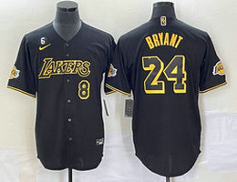 Nike Los Angeles Lakers #24 Kobe Bryant Black Joint 6 and #8 on front baseball jersey