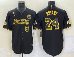Nike Los Angeles Lakers #24 Kobe Bryant Black Joint Gold 6 KB and #8 on front baseball jersey