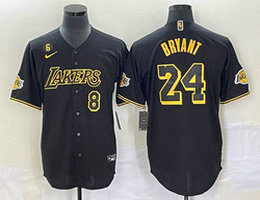 Nike Los Angeles Lakers #24 Kobe Bryant Black Joint Gold 6 and #8 on front baseball jersey