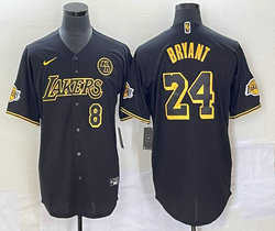 Nike Los Angeles Lakers #24 Kobe Bryant Black Joint KB and #8 on front baseball jersey