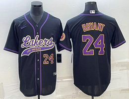 Nike Los Angeles Lakers #24 Kobe Bryant Black Purple 24 in front baseball jersey