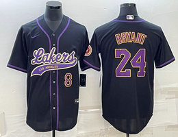 Nike Los Angeles Lakers #24 Kobe Bryant Black Purple 8 in front baseball jersey