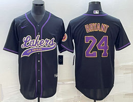Nike Los Angeles Lakers #24 Kobe Bryant Black in front baseball jersey