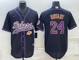 Nike Los Angeles Lakers #24 Kobe Bryant Black logo in front baseball jersey