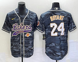 Nike Los Angeles Lakers #24 Kobe Bryant Camo Joint Team Logo on front Authentic Stitched baseball jersey