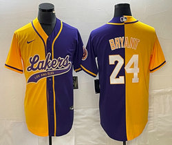 Nike Los Angeles Lakers #24 Kobe Bryant Gold Purple baseball jersey