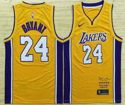 Nike Los Angeles Lakers #24 Kobe Bryant Gold Retired Limited signature Authentic Stitched NBA jersey