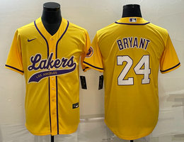 Nike Los Angeles Lakers #24 Kobe Bryant Gold in front baseball jersey