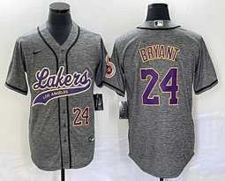 Nike Los Angeles Lakers #24 Kobe Bryant Hemp grey Joint 24 in front baseball Jersey