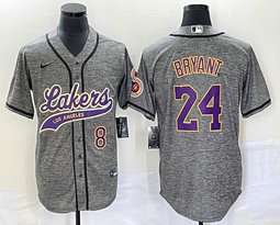 Nike Los Angeles Lakers #24 Kobe Bryant Hemp grey Joint 8 in front baseball Jersey