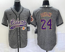 Nike Los Angeles Lakers #24 Kobe Bryant Hemp grey Joint Team Logo in front baseball Jersey