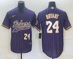 Nike Los Angeles Lakers #24 Kobe Bryant Purple Stripe White 24 on front baseball jersey