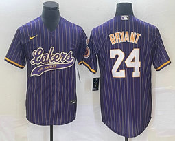 Nike Los Angeles Lakers #24 Kobe Bryant Purple Stripe baseball jersey