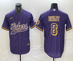 Nike Los Angeles Lakers #24 Kobe Bryant Purple Stripe baseball jersey