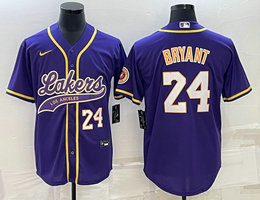 Nike Los Angeles Lakers #24 Kobe Bryant Purple White 24 in front baseball jersey
