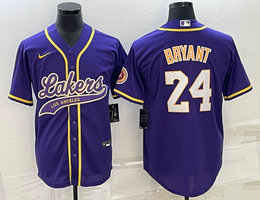Nike Los Angeles Lakers #24 Kobe Bryant Purple in front baseball jersey
