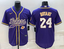 Nike Los Angeles Lakers #24 Kobe Bryant Purple logo in front baseball jersey