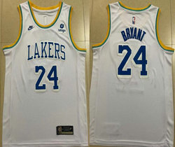 Nike Los Angeles Lakers #24 Kobe Bryant Throwback White With Advertising Authentic Stitched NBA jersey
