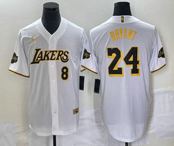 Nike Los Angeles Lakers #24 Kobe Bryant White Joint #8 on front baseball jersey