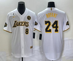 Nike Los Angeles Lakers #24 Kobe Bryant White Joint 2 KB and #8 on front baseball jersey