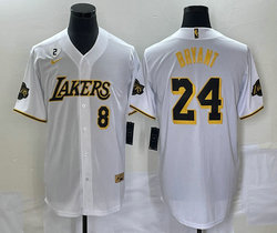 Nike Los Angeles Lakers #24 Kobe Bryant White Joint 2 and #8 on front baseball jersey