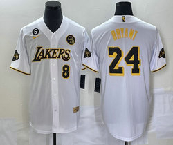 Nike Los Angeles Lakers #24 Kobe Bryant White Joint 6 KB and #8 on front baseball jersey