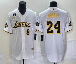 Nike Los Angeles Lakers #24 Kobe Bryant White Joint 6 and #8 on front baseball jersey