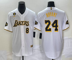 Nike Los Angeles Lakers #24 Kobe Bryant White Joint Gold 6 and #8 on front baseball jersey